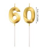 60th Birthday Candles Cake Numeral Candles Happy Birthday Cake Topper Decoration for Birthday Party Wedding Anniversary Celebration Supplies(Gold)