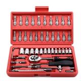 Egofine 46 Pieces 1/4 inch Drive Socket Ratchet Wrench Set, with Bit Socket Set Metric and Extension Bar for Auto Repairing and Household, with Storage Case