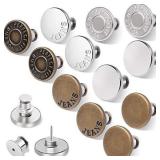 Twelve Sets Button Pins for Loose Jeans, No Sew and No Tools Instant Replacement Snap Tack Pant Button, Ceryvop Reusable and Adjustable Metal Pants Button Tightener