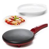 Moss & Stone Electric Crepe Maker 8 Inch, Pan Apo Portable Crepe Maker & Hot Plate Cooktop On/Off Switch, Nonstick Coating, Automatic Temperature Control, Easy To Use For Pancakes, Blintz, Chapati