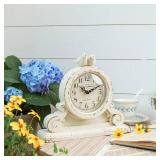 NIKKY HOME Vintage Mantel Table Clock with 2 Birds, Silent Non-Ticking Battery Operated Desk Shelf Rustic Wooden Clock for Living Room Decor - Distressed White