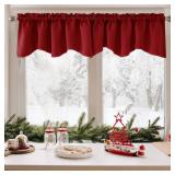 Deconovo Blackout Valances for Bedroom, Scalloped Valance Curtains for Living Room, Rod Pocket Kitchen Window Valances (42x18 Inch, True Red, 1 Panel)