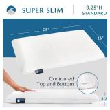 Bluewave Bedding Super Slim Gel Memory Foam Pillow for Stomach and Back Sleepers - Thin, Flat Design for Cervical Neck Alignment and Deeper Sleep (3.25-Inches Height, Standard Size)