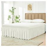 Biscaynebay Wrap Around Bed Skirts for Twin & Twin XL Beds Short Drop of 12in, Ivory Adjustable Elastic Dust Ruffles Easy Fit Wrinkle Resistant Silky Luxurious Fabric Machine Washable