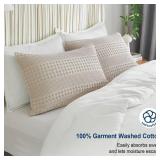 PHF 100% Cotton Waffle Pillowcases Queen Size, 2 Pack Soft Breathable Skin-Friendly Pillow Sham, Asthetic Decorative Waffle Weave Pillow Case Covers, 20i3020inin, No Filling, Oatmeal