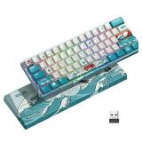 HITIME 60 Percent Keyboard, XVX M61 60% Mechanical Keyboard Wireless, Compact 2.4G Rechargeable Gaming Keyboard, RGB Backlit Keyboard for Windows Mac PC Gamers(Coral Sea Theme, Gateron Red Switch)