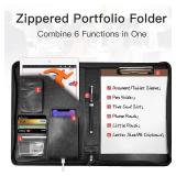 Zippered Padfolio Organizer, WRIYES Leather Planner Binder, 10.2 Inch Portfolio Folder for Documents, Letter Size Business Card Holder for Men&Women (Black)