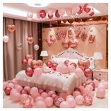 CAKKA Valentines Day Balloons Kit, 101 Pack Rose Gold Pink Heart Balloons with Rose Petals, I Love You Balloons for Anniversary Mothers Day Wedding Romantic Decorations Special Night