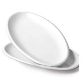 DOWAN 14 White Serving Platters for Entertaining, Oval Serving Plates, Party Serving Trays and Platters Oven Safe, Porcelain Dinner Serving Tray Serving Dishes for Meat, Set of 2