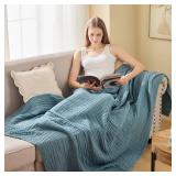 ACCOTIA Cotton Muslin Throw Blanket Gauze Linen Throws for Couch Bed Soft Lightweight Breathable Bedspread Coverlet All Season (50X70, Teal)