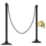 hannger 2 PCS Black Traffic Delineator Post Cones with Rubber Base, Traffic Safety Barriers with Plastic Chain & Caution Tape, Portable Parking Pole Barrier for Crowd Control and Parking Lot