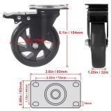 5 Inch Swivel Caster Wheels Set of 4, Heavy Duty Casters with Brake, Polyurethane Locking Casters for Cart, Workbench and Trolley Load 2200lbs, Black(Two Hardware Kits)