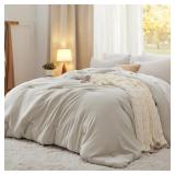 Bedsure Queen Size Comforter Sets, Beige Soft Prewashed Bed Comforter for All Seasons, 3 Pieces Warm Bedding Sets, 1 Lightweight Comforter (90x90) and 2 Pillowcases (20x26)