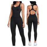 OLCHEE Womens Workout Jumpsuits Seamless Yoga Gym Bodycon Rompers Sexy Racerback Tummy Control Padded Bra Unitard XL