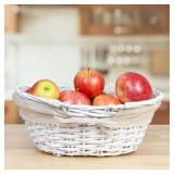 Cornucopia Wicker Basket with Handles (White Painted), for Easter, Picnics, Gifts, Home Decor and More, 13 x 10 x 6 Inches