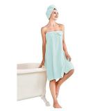 LiTrend Womens Wrap Towel Spa Wraps with Hair Towel, Women Bath Towel Tube Dress Set, Super Soft Lightweight Fast Drying Bath Wrap Robe with Closure Shower Robes(Lake Blue)