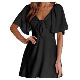 Dokotoo Summer Black Dresses 2024 Fall Fashion Drawstring V Neck Ruffle Sleeveless Womens Dresses Party Cocktail Tank Dress Cap Sleeve Mini Dress Large