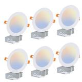 QIBANG 6 Pack 6 Inch LED Recessed Lighting Dimmable with J-Box, 3CCT 3000K/4000K/6000K Selectable 12W Ultra Thin Can Lights Wafer Canless LED Recessed Light fixtures, CRI 90+ 1050LM, QIBT3-126R