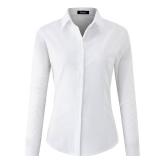 jonivey Womens Long Sleeve Button Down Stretch Dress Shirt Soft Wrinkle Free Work Casual Business Office Blouse (White,L)