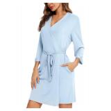 Women Robe Soft Kimono Robes Bathrobe Sleepwear Loungewear Short Light Blue XL