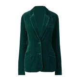 MINTLIMIT Women Velvet Blazer Jacket Suit Casual V Neck Long Sleeve Velvet Blazer Formal Work Office with Pockets, L, Dark Green-2