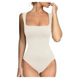 Meyeeka Bodysuits for Going Out Women Sleeveless Bodysuit Seamless Tank Top Beige S