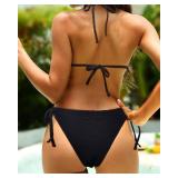 Tempt Me Women Triangle Bikini Two Piece Sexy Halter Ribbed Swimsuit String Side Tie Bathing Suit M