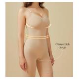 BRABIC Waist Trainer Bodysuit for Women Tummy Control Shapewear Round Neck Seamless Butt Lifter Full Body Shaper (Large, Beige Mid Thigh)