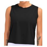 Dragon Fit Women Sleeveless Yoga Tops Workout Cool T-Shirt Running Short Tank Crop Tops (Black, Large)