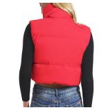 Zando Winter Cropped Puffer Vest Women Lightweight Sleeveless Zip Up Jacket Warm Stand Collar Outwear Womens Vests Fashion Casual Padded Fall Jackets For Women Gilet Red Vest Medium