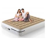 Ezyrest 13 Inches Air Mattress Queen with Built in Pump, Inflatable Mattress for Camping & Guest, Blow Up Mattress with Soft Flocked Top, Foldable Queen Air Mattress with Built in Pump Beige and White