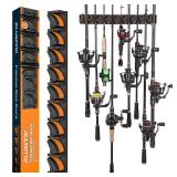 PLUSINNO V9 Vertical Fishing Rod Holders, Wall Mounted Fishing Pole Holders, Fishing Rod Rack Holds Up to 9 Rods or Combos, Fishing Rod Holders for Garage, Fits Most Rods of Diameter 3-19mm Retail $19