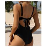 VIMPUNEC Women Tummy Control One Piece Swimsuit High Waisted Bathing Suit Cut Out Swimwear Black Medium