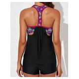 Aleumdr Womens Strappy Blouson Floral Printed T Back Push Up Tankini Tops Padded Swimsuits Sporty Bathing Suits Rose Floral Medium