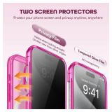 TIESZEN for iPhone 15 Pro Case Magnetic, [Compatible with Magsafe], Built in 9H Tempered Screen Protector & Privacy Screen Protector & Upgraded Camera Protection, Dustproof Phone Case, Bright Pink