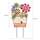 hogardeck Garden Decor for Outside, Metal Flower Pot Decorative Garden Stakes with Flowers for Spring Decor, Yard Art Welcome Sign for Outdoor Garden Lawn Backyard Porch Patio Decorations