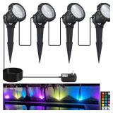 COVOART Spotlights Outdoor, 12W 800lm RGB Color Changing Landscape Lights 110V Plug in LED Spot Lights with Remote, IP66 Waterproof Outdoor Lights for Tree Yard House, 46.5ft Cord, UL Listed, 4 Pack