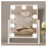 Acoolda 14.4x12Vanity Mirror with Lights, Makeup Mirror with Lights Three Color Lighting Modes, Dimmable Touch Screen, Detachable 10X Magnifying Mirror, Free Rotation,Black