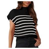 Saodimallsu Womens Mock Neck Striped Fall Sweater Vest Cap Sleeve Knit Pullover Sweaters Casual Tank Tops Black small