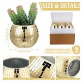 6 Pieces Disco Ball Flower Vase Mirror Disco Ball Glass Vase Disco Ball Planter Candle Holder Glass Vase Bulk for Wedding Centerpieces Bedroom Kitchen Office Decoration Birthday (Gold,3 x 4 Inch)