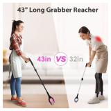 43 Grabber Reacher Tool, Foldable Reacher Grabber Pickup Tool with 360° Rotating Jaw & Two Magnets, Extra Long Trash Picker Upper Grabber, Extension Grabbers for Seniors, Pink