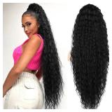 Black Ponytail Extension, SEIKEA 36 Long Lightweight Full Natural Curly Drawstring Ponytail Fake Pony Tail Multi Layered Soft Clip in Hair Extensions Ponytail Synthetic Hairpiece for Women