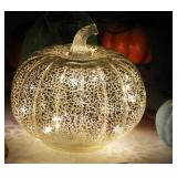 CFDECOR Mercury Glass Pumpkin Light with Timer, with 10 Fairy Lights Inside,Battery Operated Led Pumpkin Light,Ideal for Halloween Fall Decoration, Thanksgiving Rustic Decor, Xmas Decor (Silver)