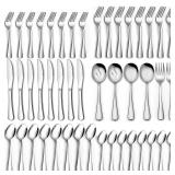 66 Piece Silverware Set with Serving Utensils, Stainless Steel Silverware Flatware Set for 12, Elegant Cutlery Tableware Includes Fork Spoon Knife, Mirror Polished, Dishwasher Safe