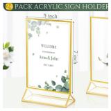 24 Pack Gold Frames Clear Acrylic Double Sided Frames Display Signs Holder Bulk with Stand 2 mm Gold Border for Table Numbers Wedding Restaurant Office Home Photo(5 x 7 Inch, Vertical)