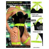 Kaei&Shi Corset Bodysuit For Women, Mesh Choker Strappy Sexy Teddy Lingerie,Fluorescent Snap Crotch One Piece Exotic Body Suit Boudoir Going Out Glow In The Dark Blacklight Rave Black Neon Green Large