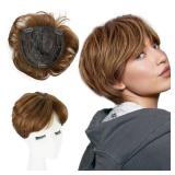 UAmy hair Short Hair Topper with Natural Bangs, Relaxed Pixie Cut Clip in Hair Topper for Women with Thinning Hair, Synthetic Hair Top Hairpieces, Gray Hair with Very Very Few Black