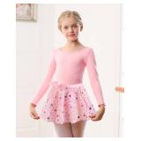 DANSHOW Girls Ballet Team Basic Long Sleeve Leotard with Skirt Toddler Dance Dress(3028-L-08Q)