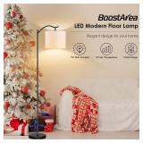 BoostArea Floor Lamp for Living Room,LED Arched Floor Lamp, Tall Modern Standing Lamp with Beige Linen Shade,Footswitch,Mid Century Floor Lamp for Bedrooms,Study Room,Office