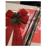 Big Red Bow LED Lighted Bow, Large Merry and Bright Gift Bag, and Two Rolls of 50 Sq Ft Wrapping Paper